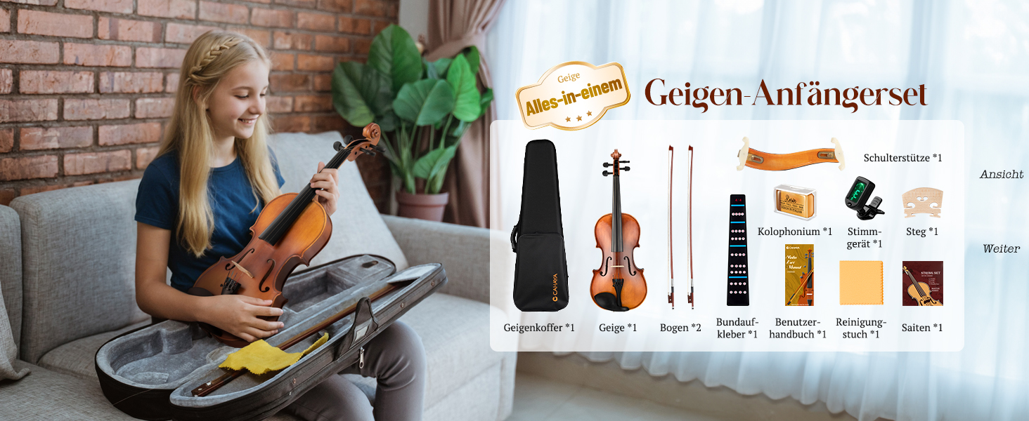 Скрипка CAHAYA з масиву дерева 4/4 матова, ручної роботи: повний набір для початківців, дорослих, учнів та дітей 12 років - скрипка з масиву дерева, футляр, підставка для плеча, тюнер, колінь