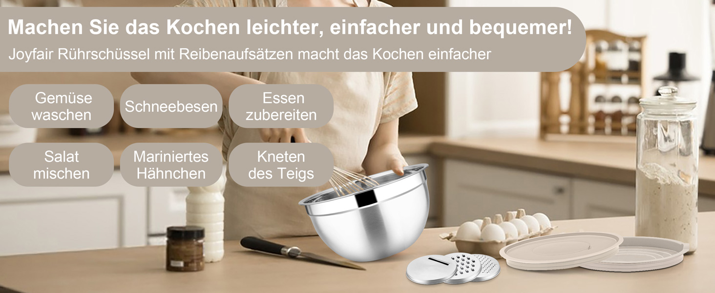 Миска Joyfair 4,5 л з нержавіючої сталі з кришкою, набором терок для приготування, миття в посудомийній машині - Хакі