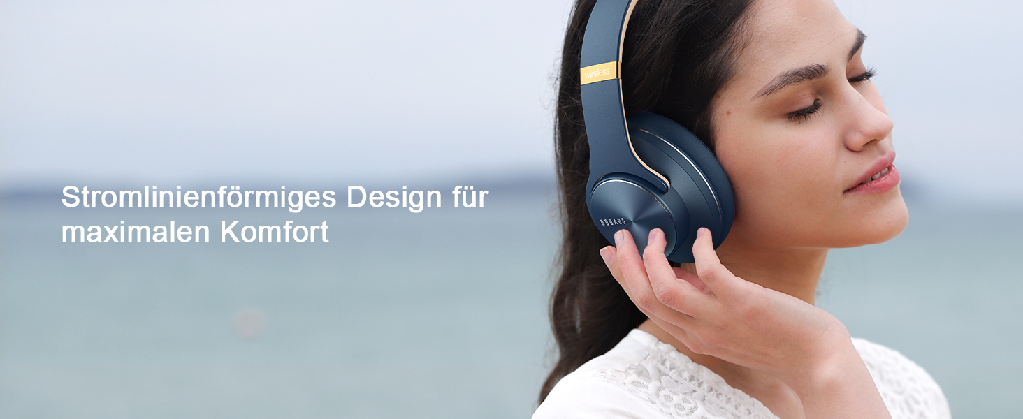 DOQAUS Bluetooth навушники Over-Ear: 90 годин роботи, 3 режими EQ, HiFi стерео, мікрофон, для подорожей/офісу/телефону/ПК/ноутбуків - Navy Blue