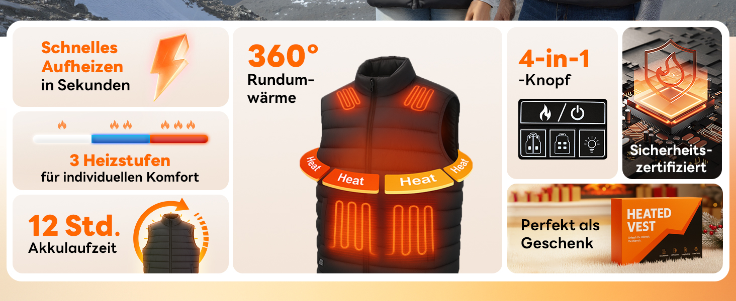 Електрична гріюча жилетка для чоловіків та жінок, 16000mAh, 3 режими нагріву, для катання на лижах та активного відпочинку, пральна, L-XL