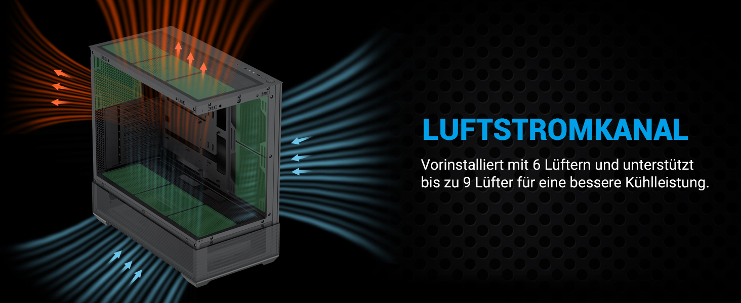 Корпус ПК SAMA V40 Mid-Tower ATX з 6 вентиляторами 120 мм ARGB, подвійні панелі з загартованого скла, чорний