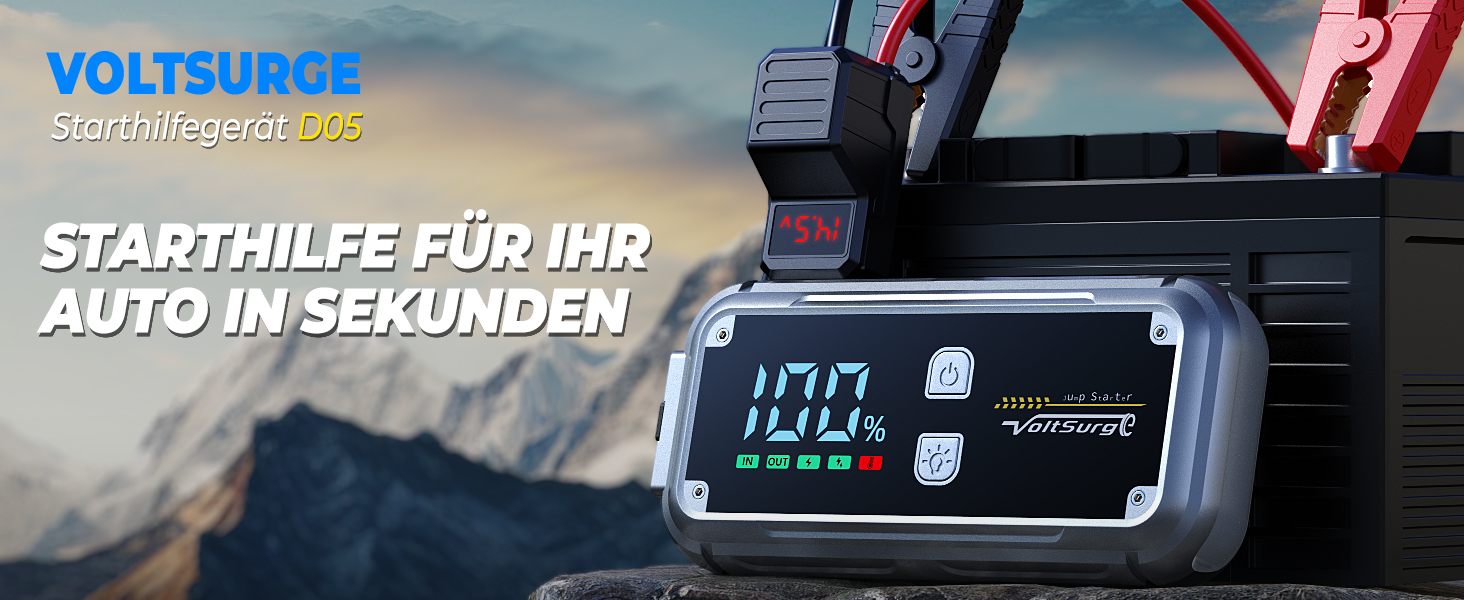 Портативний пусковий блок Starthilfe Powerbank 6000A з USB, LCD, ліхтариком, 12V для бензинових та дизельних двигунів