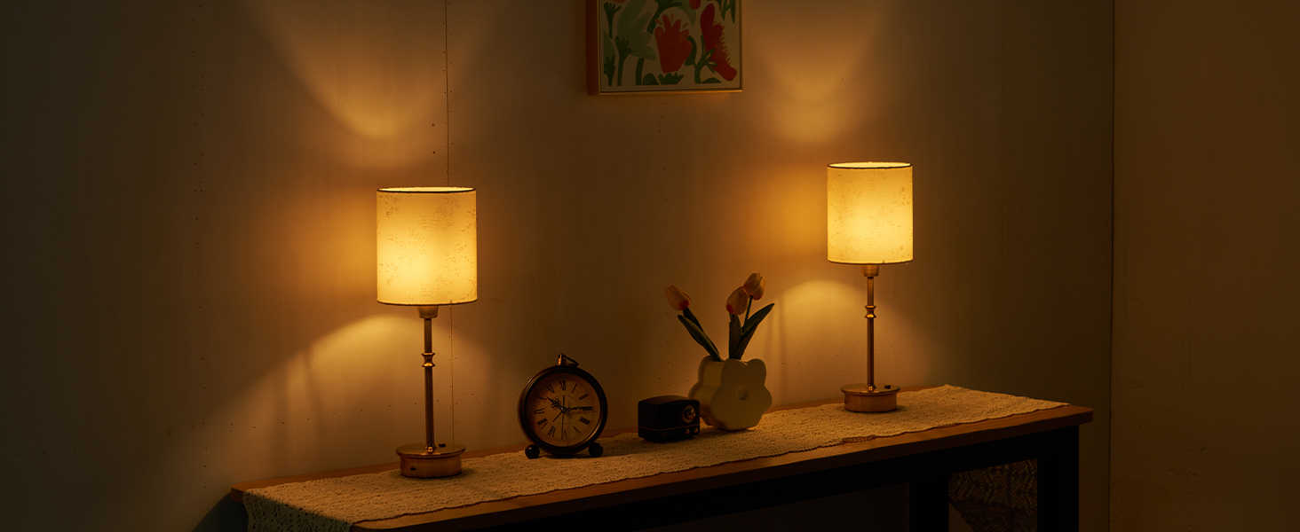 Нічна лампа OCEST на акумуляторі, сенсорне керування, регулювання яскравості, декоративне освітлення для дому, кухні, тераси, обіднього столу. Тканинний абажур кольору античне латунь, висота 41,5 см