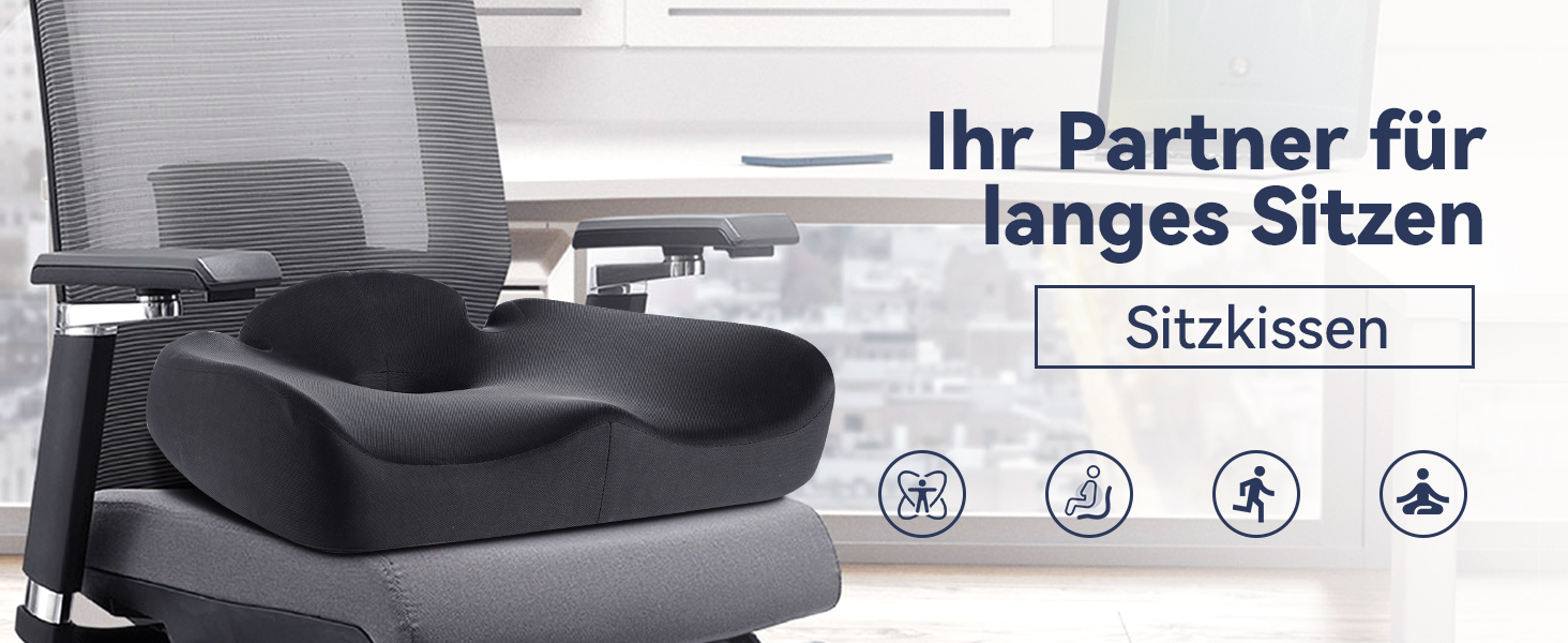 Подушка для сидіння з піни Memory Foam SKYNY для офісного крісла, авто, інвалідного візка - велика, знімний нековзкий чохол, комфорт на весь день