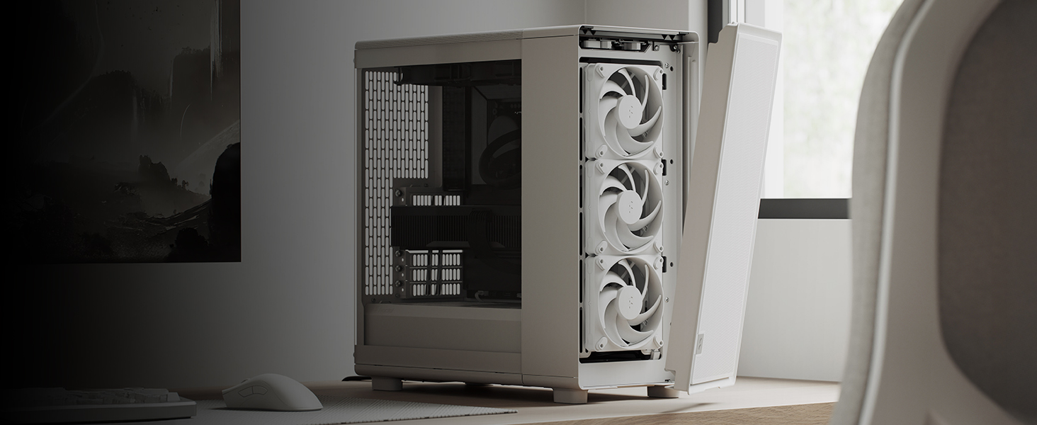Комп'ютерний корпус Fractal Design Epoch Weiß з прозорою бічною панеллю з загартованого скла, Mesh-панель, 3 вентилятори Momentum 12, підтримка ATX/mATX/ITX