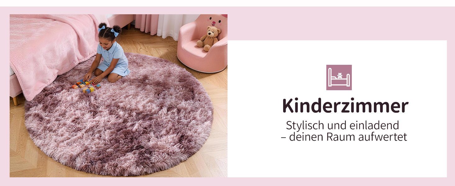 Килим круглий 100 см, м'який, пухнастий, антиковзний, дитячий, рожево-ліловий (Batik) - пральний килим для дитячої кімнати
