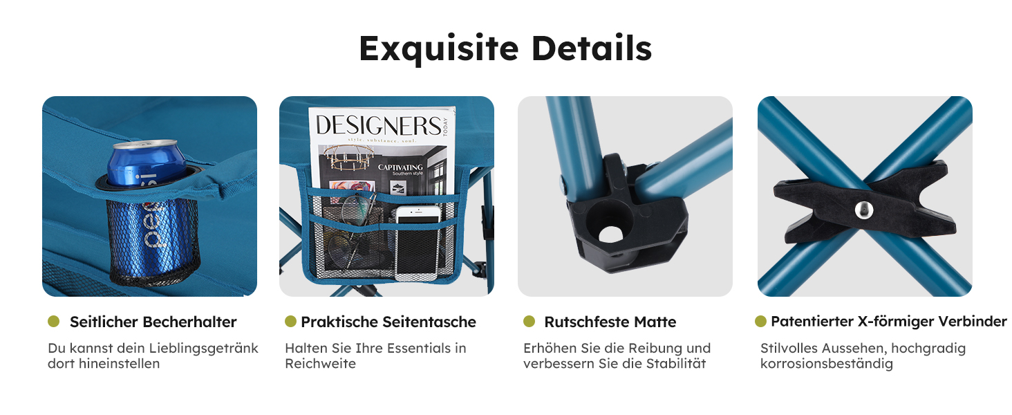 Набір 2 складаних стільців High Point Sports для кемпінгу, риболовлі та саду з підсклянником та охолоджувальним відсіком (до 120 кг), синій