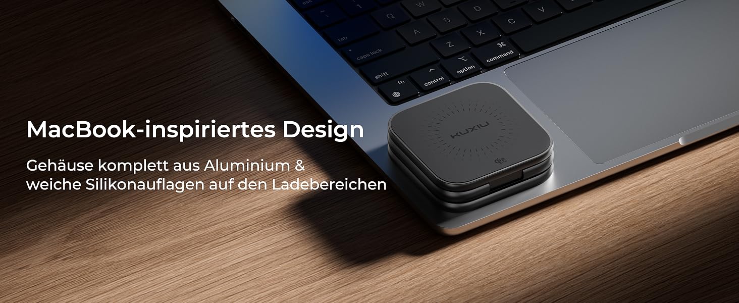 Бездротова зарядка 3-в-1 KU XIU X40 Turbo Qi2.2 25W для iPhone 15/14/13/12, Apple Watch, AirPods, з адаптером GaN 45W, сіра