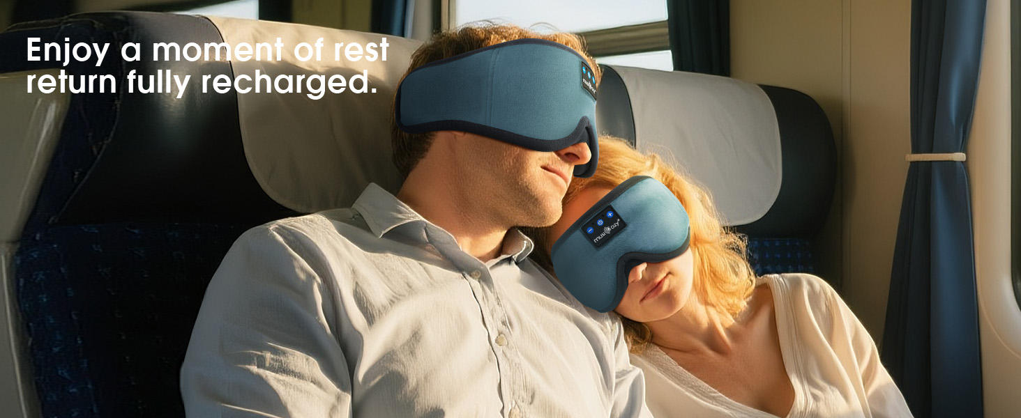 Маска для сну Musicozy з навушниками Bluetooth | 100% затемнення, для подорожей, преміум якість | Подарунок для чоловіків та жінок (Синій)