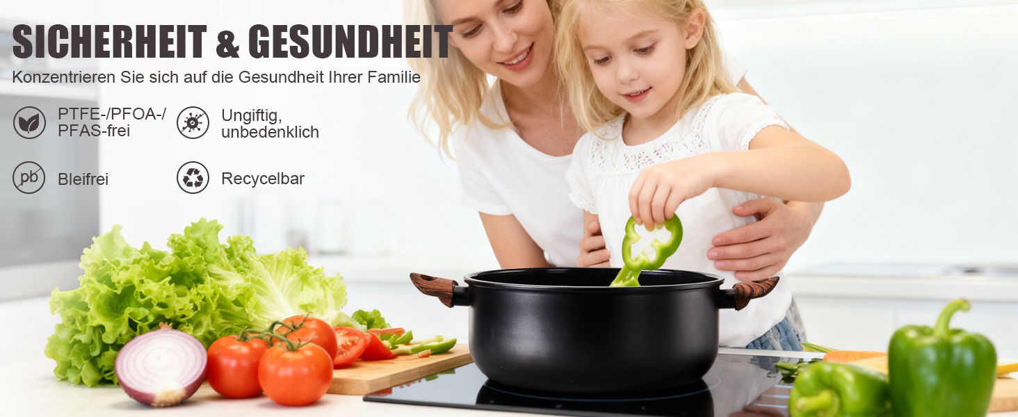 Набір посуду LEADZM Keramik 20 предметів для індукційних плит: каструлі, сковороди з кришками (Чорний+Натуральний)