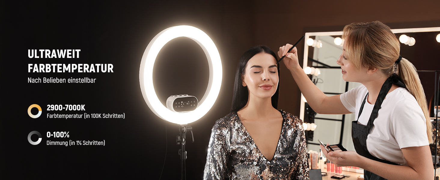 NEEWER Комплект кільцевого світла для фото та відео: 48 см, 52 Вт, регульоване LED, штатив, Bluetooth, для смартфона, YouTube, селфі (RH100B)