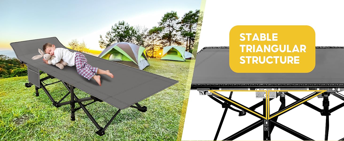 Розкладне ліжко для кемпінгу DRMOIS: велике (XXL), 81 см, вантажопідйомність 400 кг, з ізольованим килимком, сіре