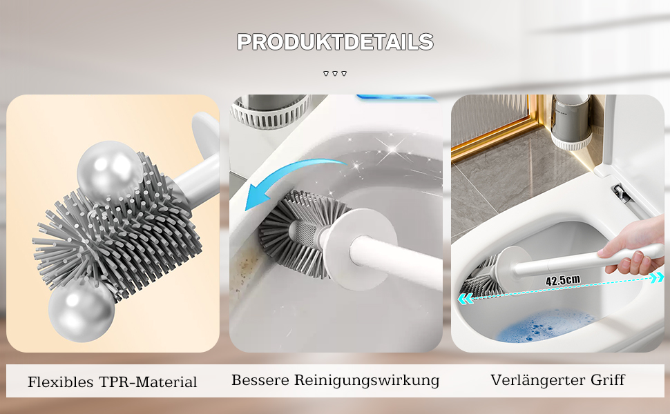 Силіконова щітка для унітазу MOPUP з тримачем, без свердління, швидковисихаюча, витокозахисна (біла)
