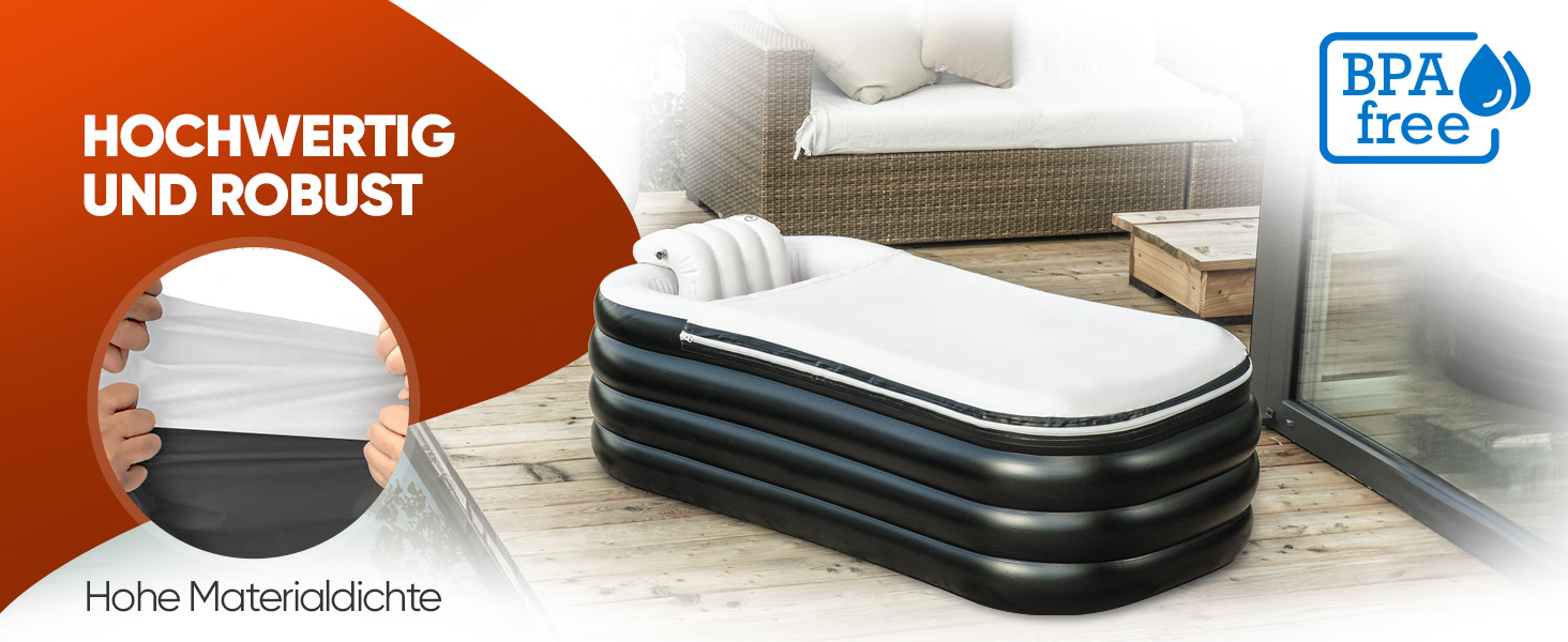 Надувна ванна TIMELAX® XL з ергономічною спинкою | 0,5 мм PVC, без BPA | Мовна, розкладна, для дорослих, чорна