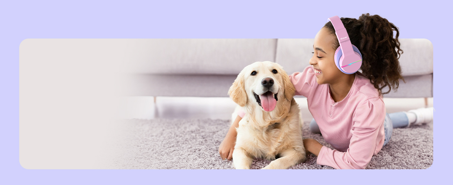 iClever Бездротові навушники для дітей з LED-підсвіткою, Over-Ear, Bluetooth 5.2, мікрофон, рожеві