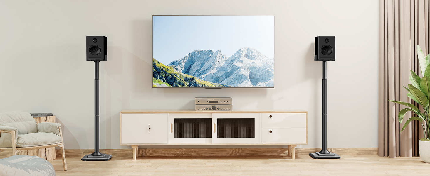 Підставка для колонок ELIVED, регульована висота, з висувною платформою та внутрішнім каналом для кабелів, 5 кг, 1 шт.