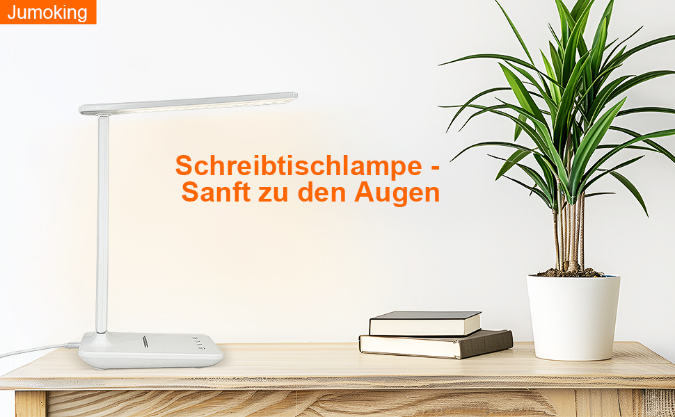 Стійка лампа Jumoking LED з регулюванням яскравості та захистом очей, USB-порт, сенсорне керування, 5 кольорів та 5 рівнів яскравості, для дітей, спальні, читання, офісу (біла)
