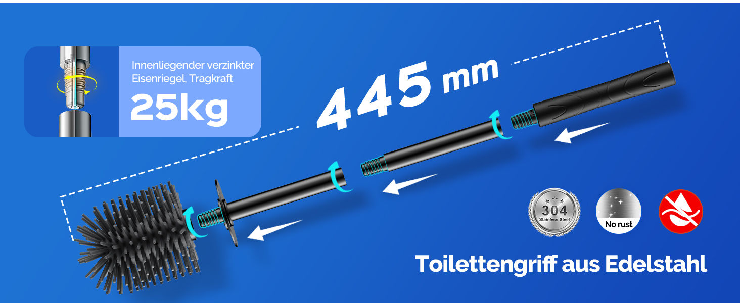 Набір для чищення унітазу Hamitor: щітка з силікону та нержавіючої сталі, кріплення на стіну без свердління, швидке висихання, для ванної кімнати (Чорний)