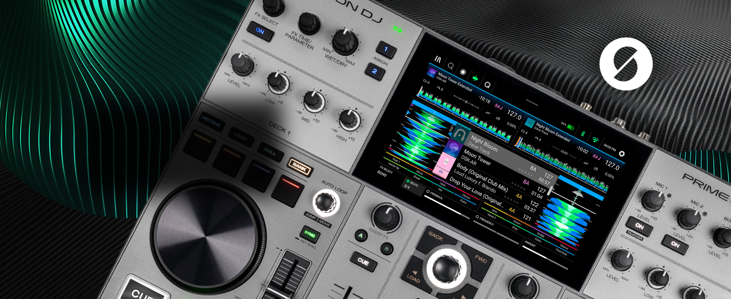 Denon DJ PRIME GO+ - Портативний DJ контролер та мікшер з розділенням STEM, 2 деки, Wi-Fi, Bluetooth, керування світлом, 7