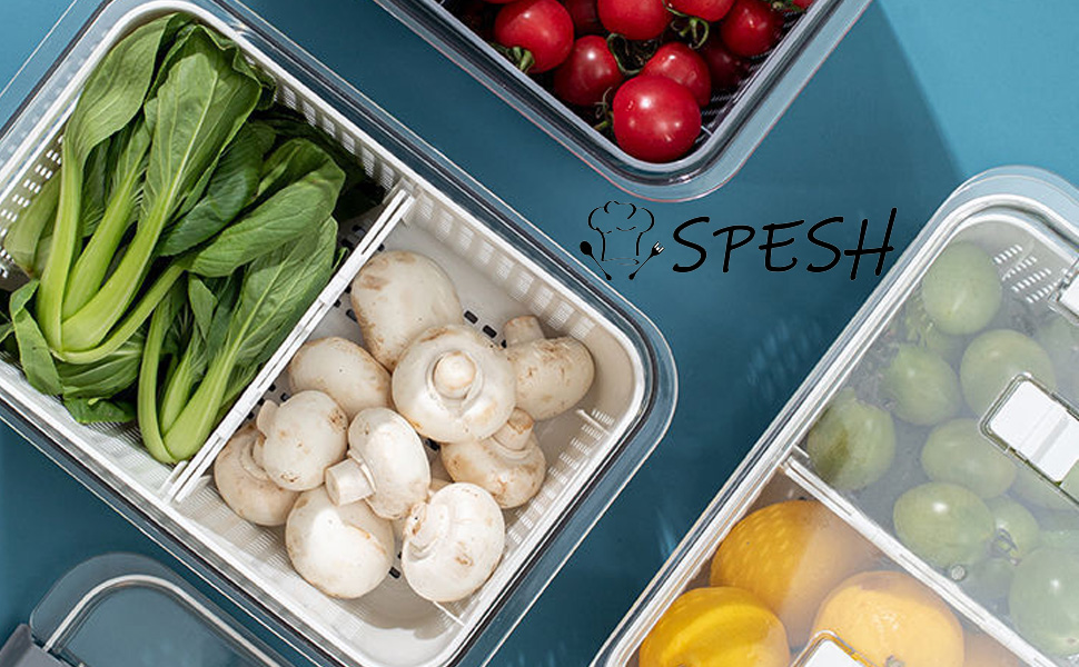 Набір контейнерів Spesh для зберігання продуктів у холодильнику, пластикові, з кришками та дренажною решіткою, багаторазові, 3 штуки (0,5 л + 1,7 л + 4,5 л), білий