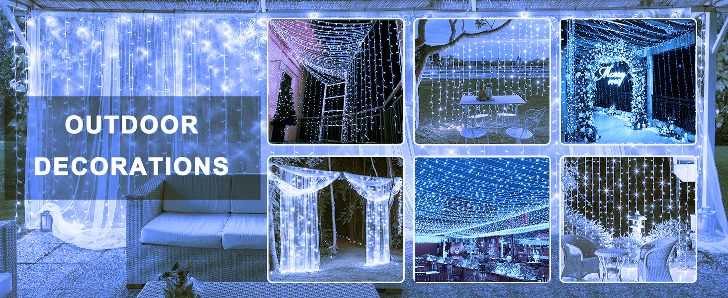 Ламповий завіс 6м x 3м, 600 LED, з вилкою, таймером, 8 режимів, вологостійкий, для вікна, павільйону, саду, різдвяне деко, тепле/холодне світло