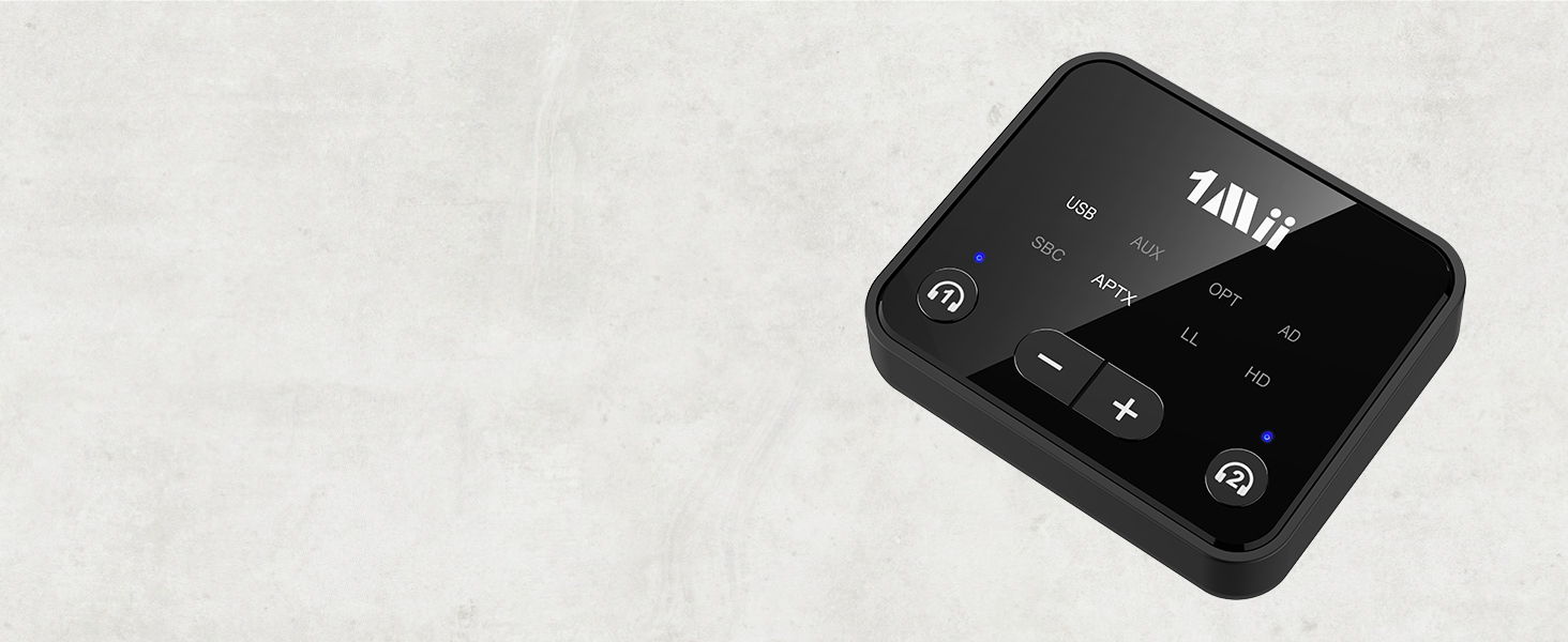 Bluetooth 5.3 трансмітер 1Mii для телевізора з підтримкою aptX Low Latency та Dual Link, B06T6-US