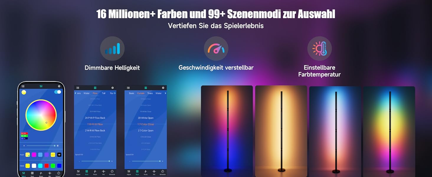 LED лампа Electight RGB для столу з регулюванням яскравості, 800 люмен, складний дизайн, пульт дистанційного керування та додаток, 16 мільйонів кольорів, 99 режимів, синхронізація з музикою та таймер, для читання, офісу та ігор (170см)