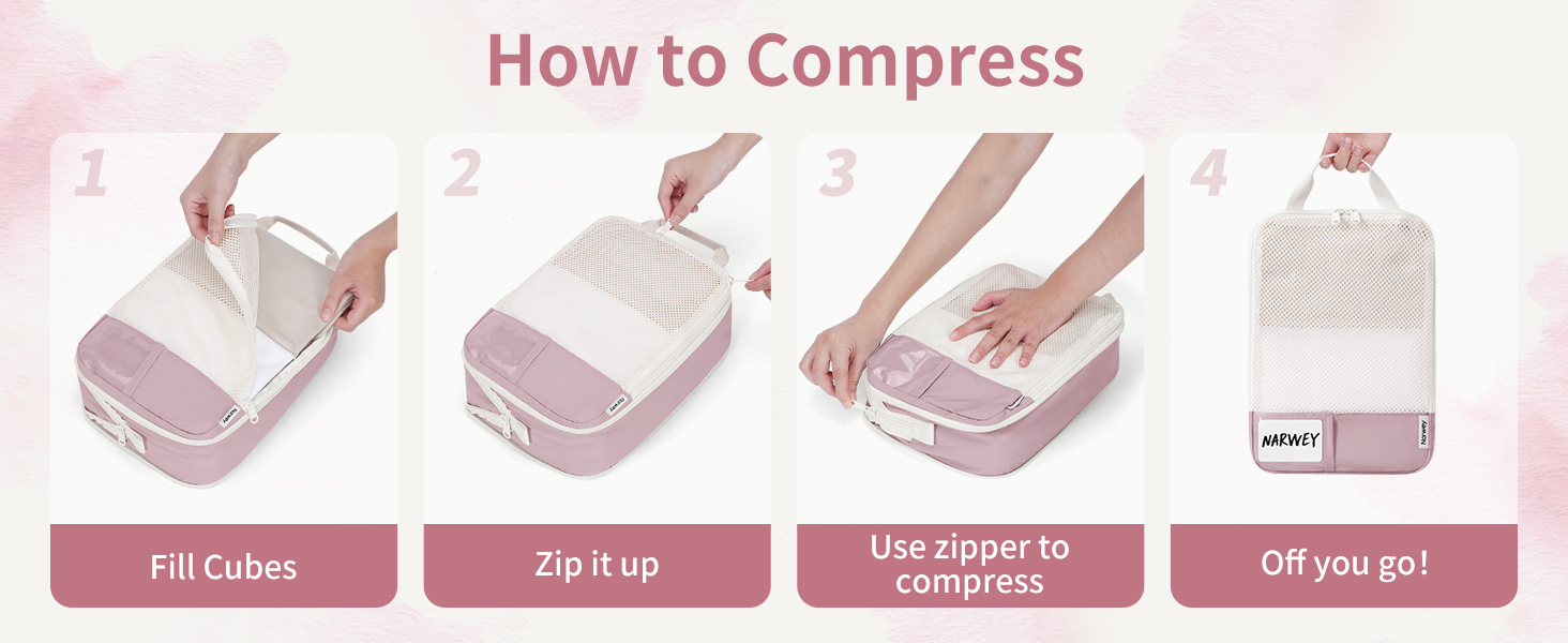 Набір органайзерів для валізи Narwey (6 шт.) - кубики для пакування з компресією, бежевий. Організація подорожей та зручне пакування речей.
