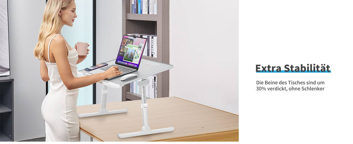 Столик для ноутбука SAIJI 60x45 см, регульована висота, з підставкою для книг, ящиком та кріпленням для планшета. Ідеально для роботи, читання та сніданку.