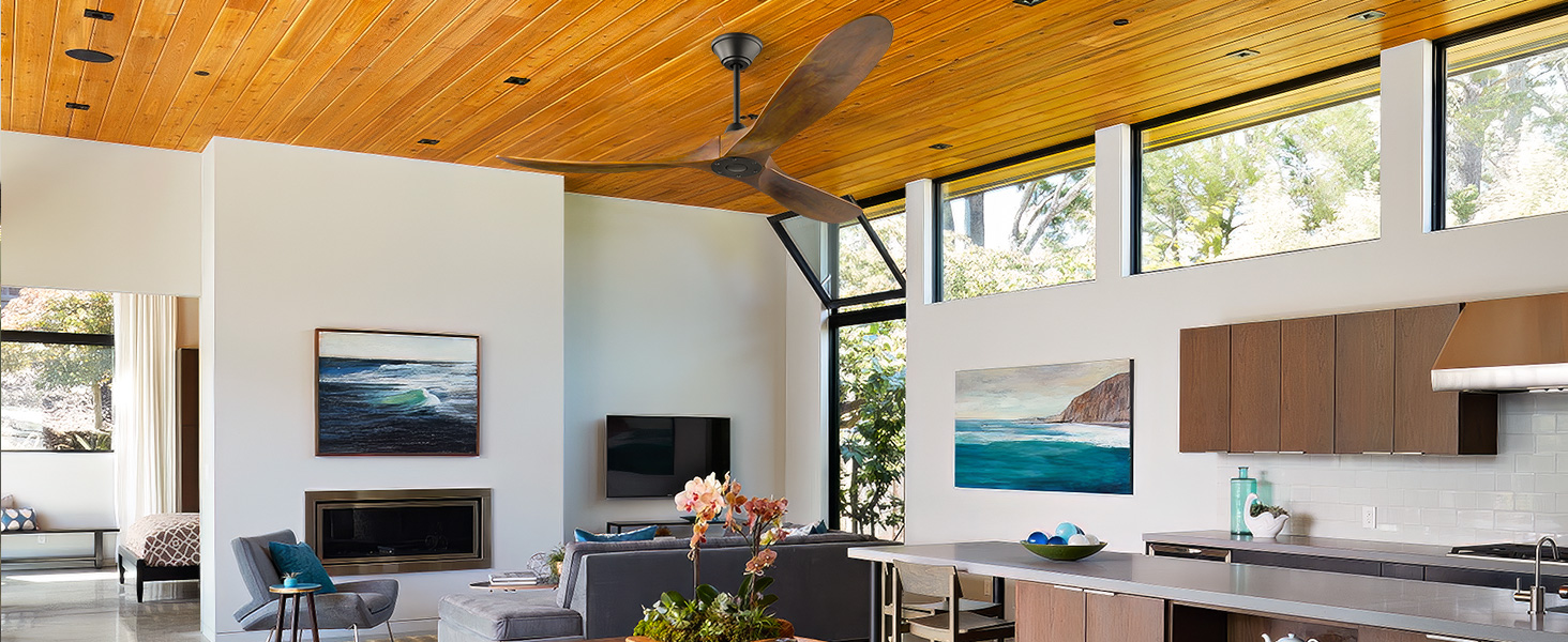 152 см, дерев'яний стельовий вентилятор з дистанційним керуванням, 3 лопаті, DC-двигун, для дому та вулиці, таймер, без освітлення