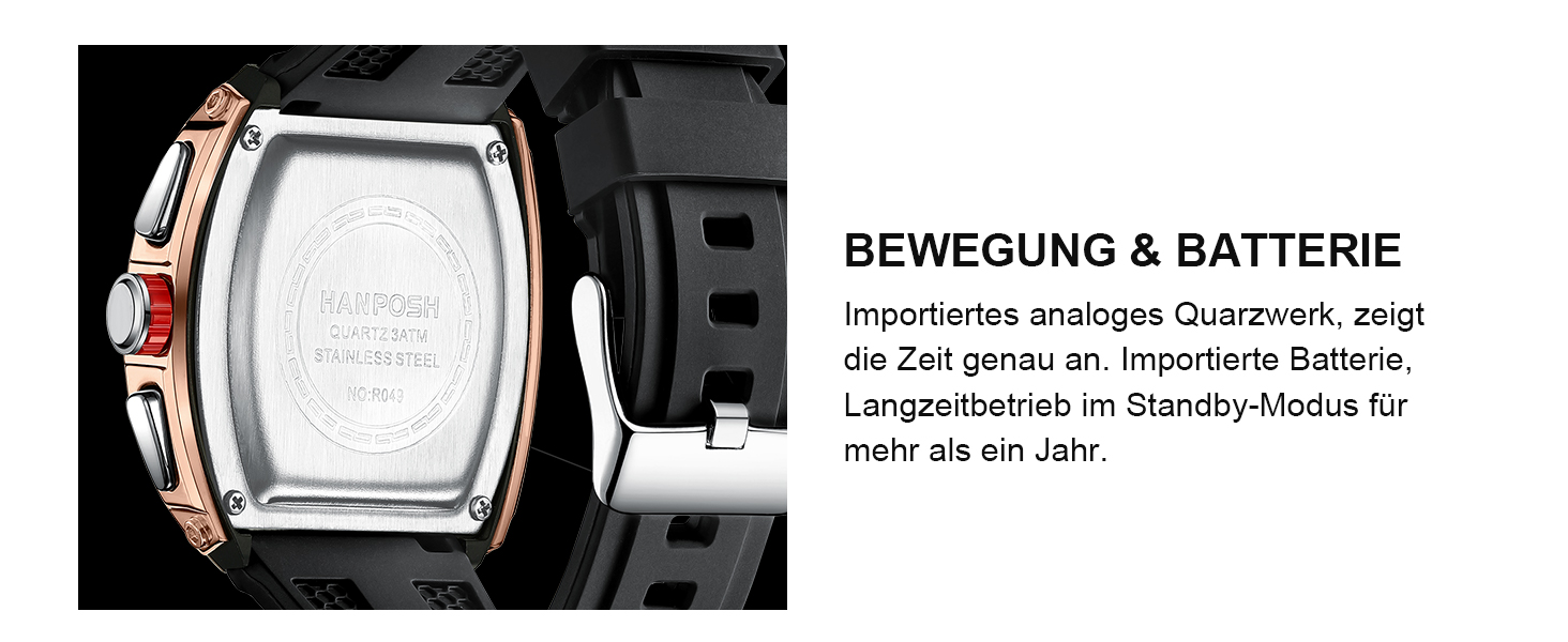 HANPOSH Чоловічий годинник: аналоговий кварцовий годинник, водостійкий спортивний годинник, тактичний годинник (чорний, золотий)