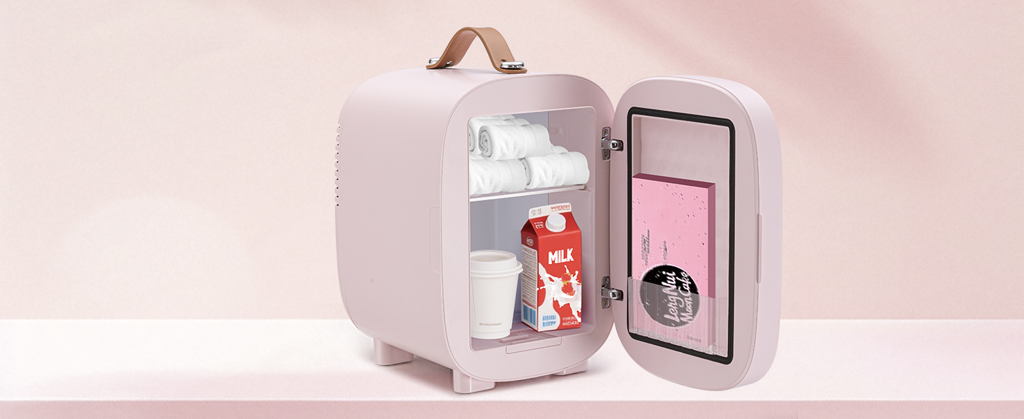 Mini-холодильник Enventor 4L (6 банок) з LED-дзеркалом, охолодження/нагрівання, рожевий