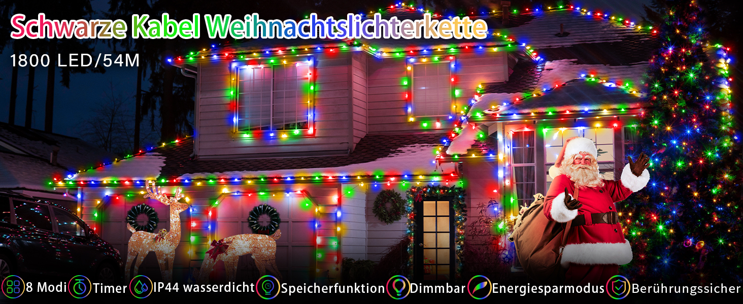 Ланцюжок прикрас для зовнішнього використання, 36 м, 1800 LED, тепле біле світло, 8 режимів, таймер, IP44, для балкона, саду, вечірки, шлюбу