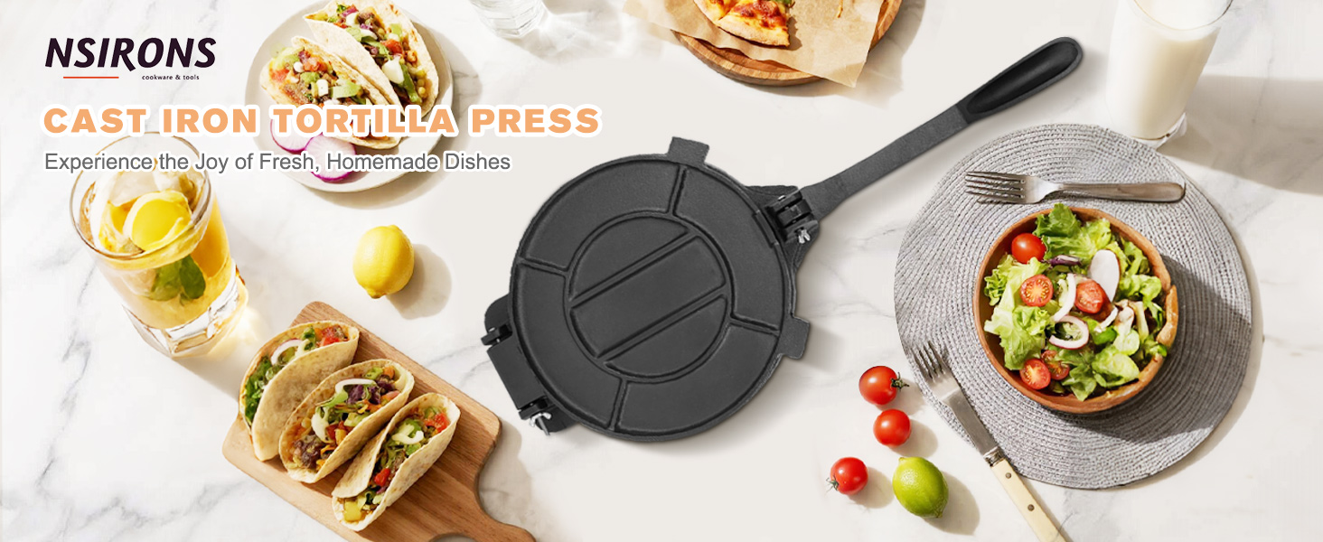 Пресс для тортилій з чавуну 25 см, ротатор, прес для тако, чорний