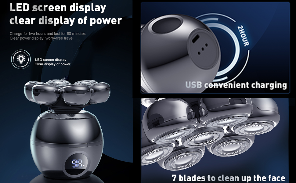 Електричний гострострумний апарат для гоління чоловічий 6-в-1 з LED дисплеєм, IPX6 водонепроникний, бездротовий, з індикатором заряду батареї