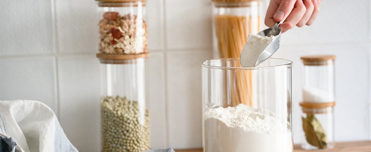 Скляні контейнери для зберігання KIVY з кришкою, 4 шт по 1200 мл - герметичні банки для продуктів, контейнери для кухні з бамбуковою кришкою