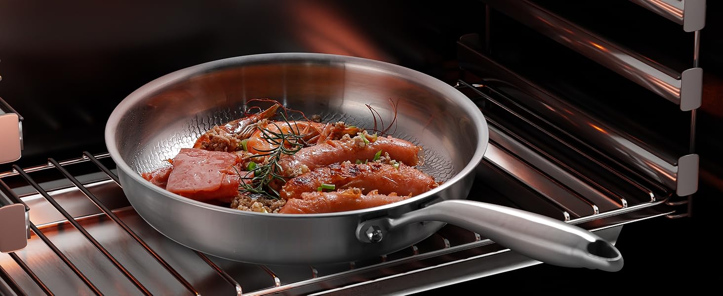 Сковорода з нержавіючої сталі 28 см, антипригарна, з кришкою, 18/10, для індукційних плит, енергоефективна, без PTFE та PFOA