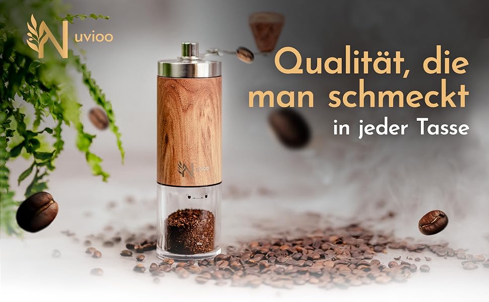 Ручна кавомолка Nuvioo з керамічним жорном, 8 ступенів помолу - для еспресо, кави, кемпінгу та відпочинку на природі