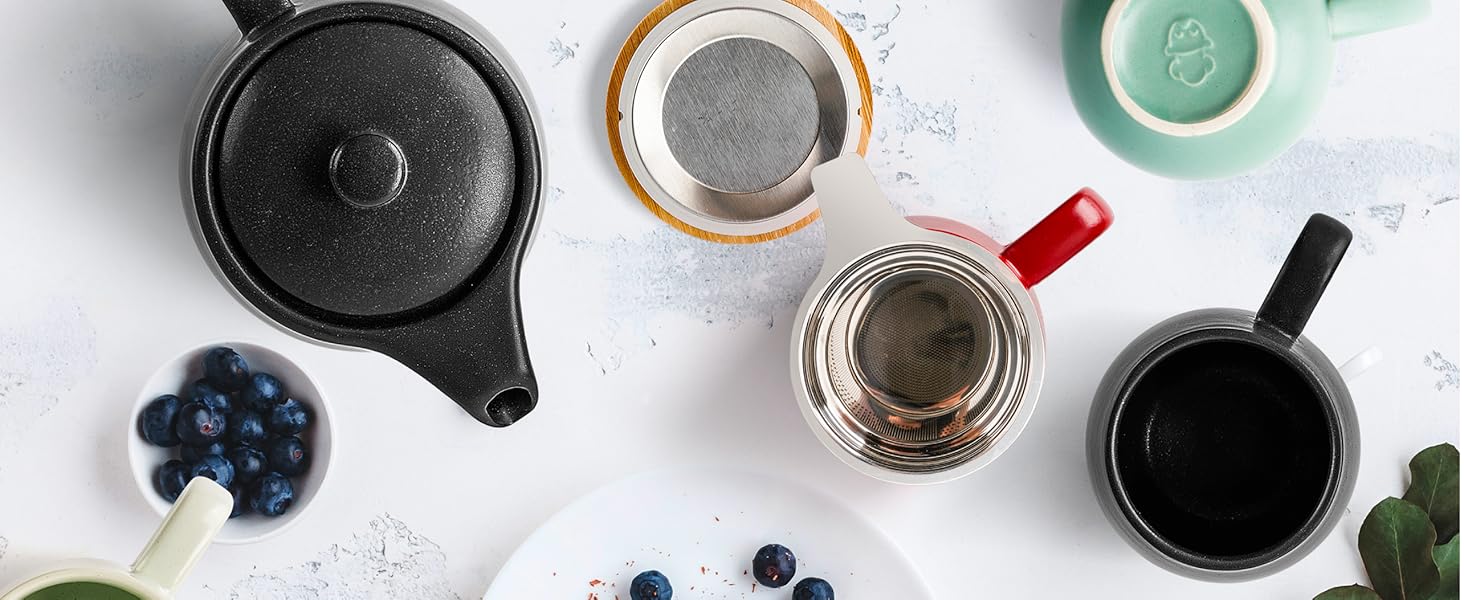 Чайник Happy Lemuro з ситечком - 1,2 л - Керамічний чайник чорного кольору (антрацит)