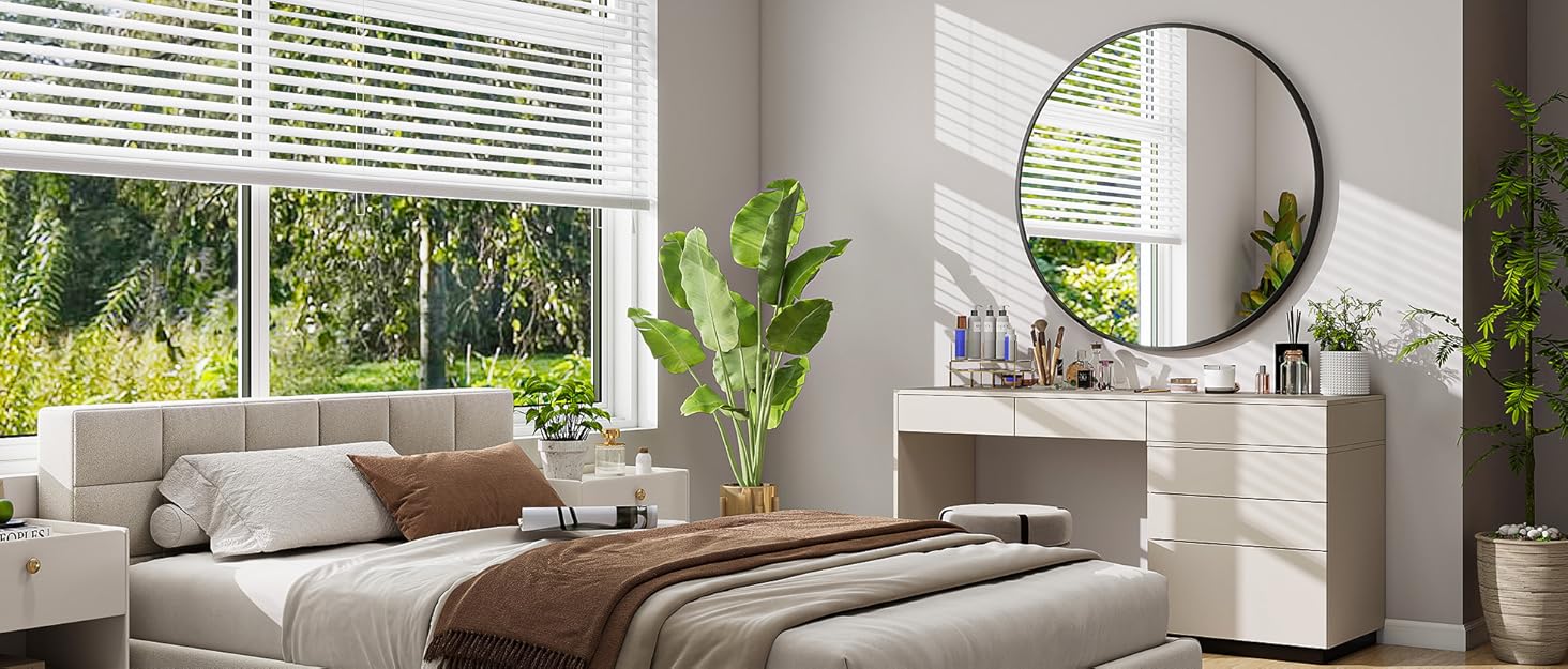 Дзеркало настінне прямокутне BEAUTYPEAK 81x61 см з металевим каркасом, безпечне, для ванної, спальні, вітальні (Чорний)