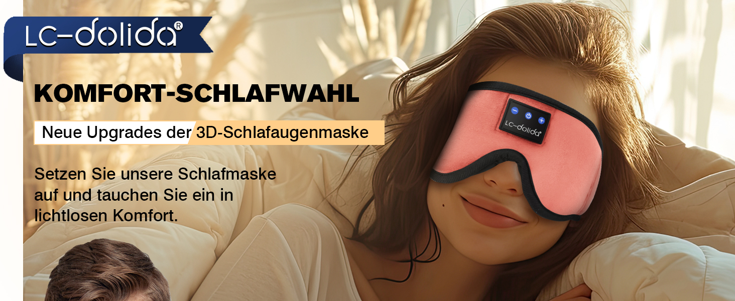 Маска для сну з навушниками Bluetooth LC-Dolida V5.4, 3D маска для сну з дихаючим матеріалом для жінок та чоловіків, з мікрофоном для подорожей, сну, йоги та медитації (Flamingorosa)