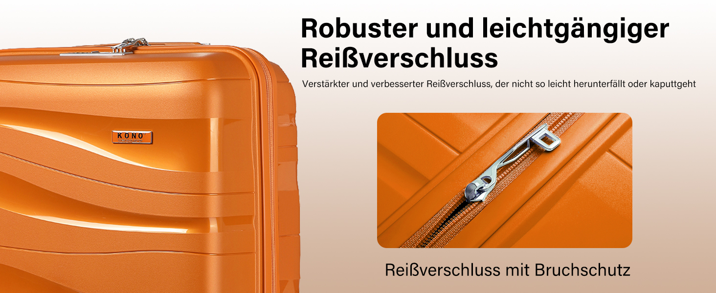 Набір валіз KONO 2 шт: велика валіза-тролі 55 см + косметичка з поліпропілену, 4 колеса, TSA-замок (Оранжевий)