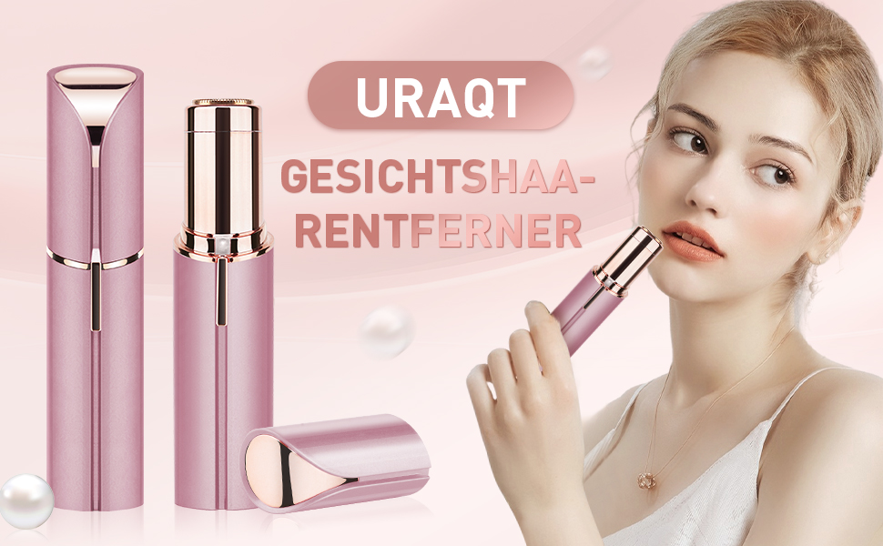 Електричний прилад для видалення волосся з обличчя URAQT для жінок, USB, безболісний епілятор, тример для обличчя, тіла, губ, підборіддя, з LED-підсвічуванням, рожеве золото