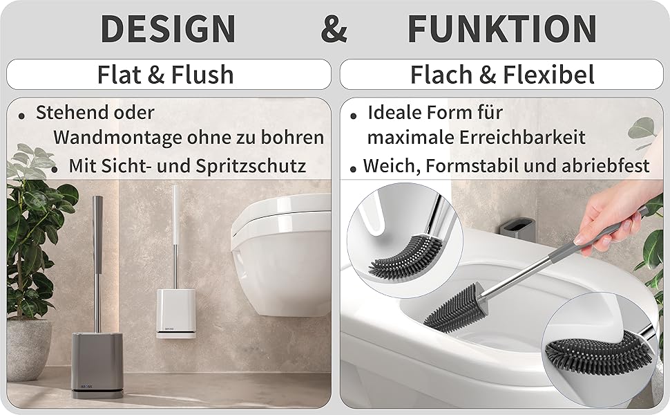 Силіконова щітка для унітазу Bross® - антибактеріальна, з тримачем, для стіни, 1 шт.