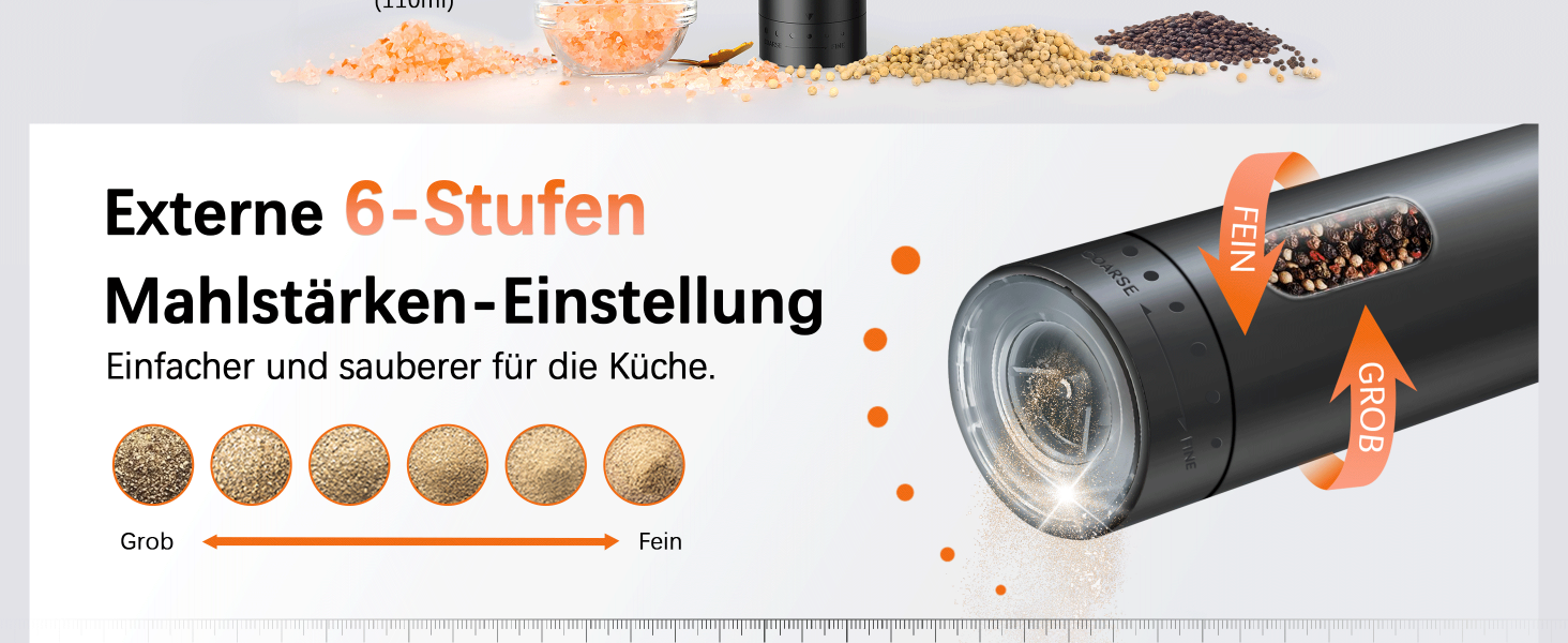 Електричні мельниці для солі та перцю MERTTURM (2 шт.) з підставкою, USB-зарядка, автоматичний дозатор, регулювання помелу, великий об'єм