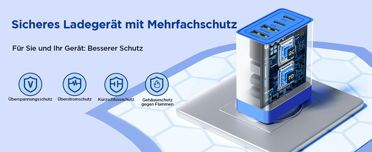 Багатопортовий зарядний пристрій Aioneus USB-C з 4 портами (USB-C та USB-A), 40W, PD 3.0, для iPhone, Samsung, білий (1 шт., колір: морська хвиля)