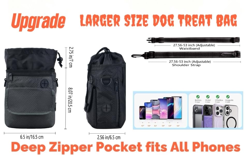 Водонепроникна сумка для ласощів для собак Hanwell з інтегрованим дозатором пакетів для екскрементів, сумка для дресирування собак на стегні та на плечі, чорна