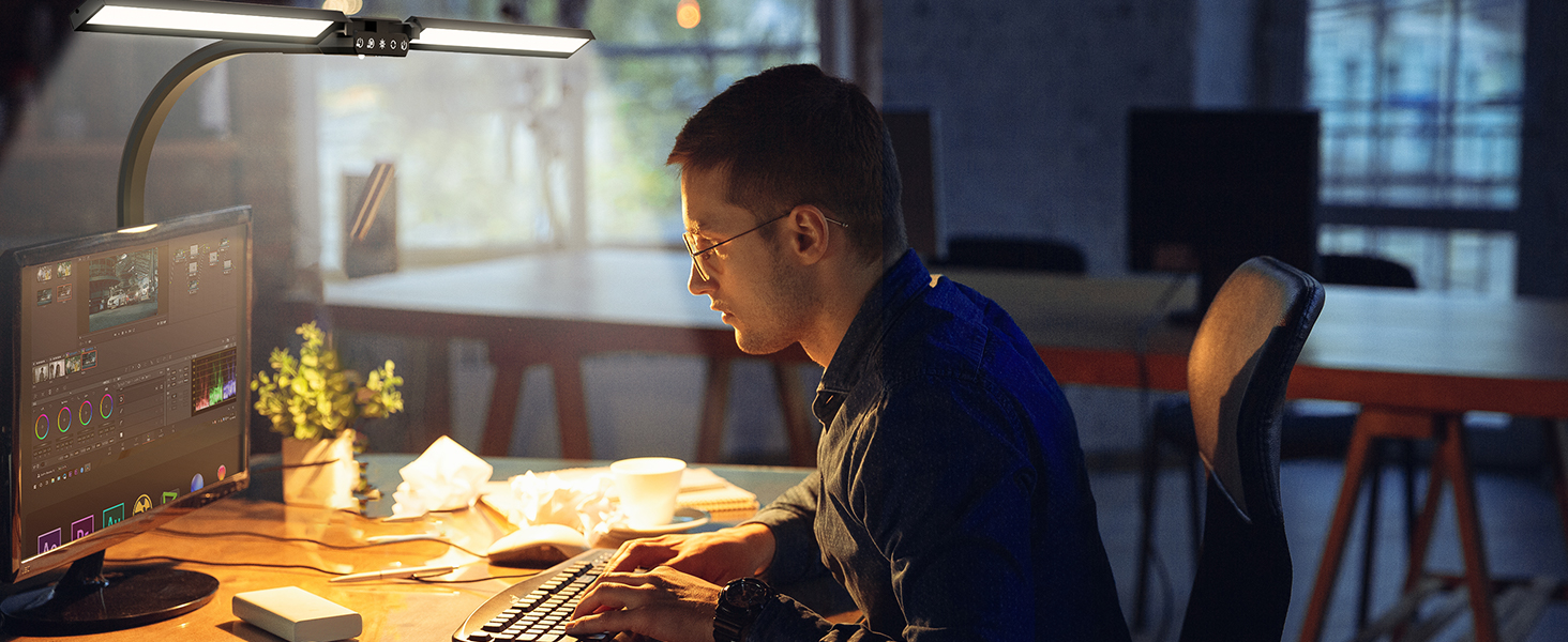 SIBRILLE Dual-Head LED Desk Lamp - Dimmable, Adjustable, RGB, Eye Protection for Office & Home