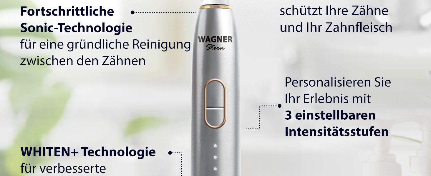 Електрична зубна щітка Wagner Stern IntelliBrush Series Whitening з датчиком тиску, 4 режими, 8 насадок, кейс (Silver Mist)