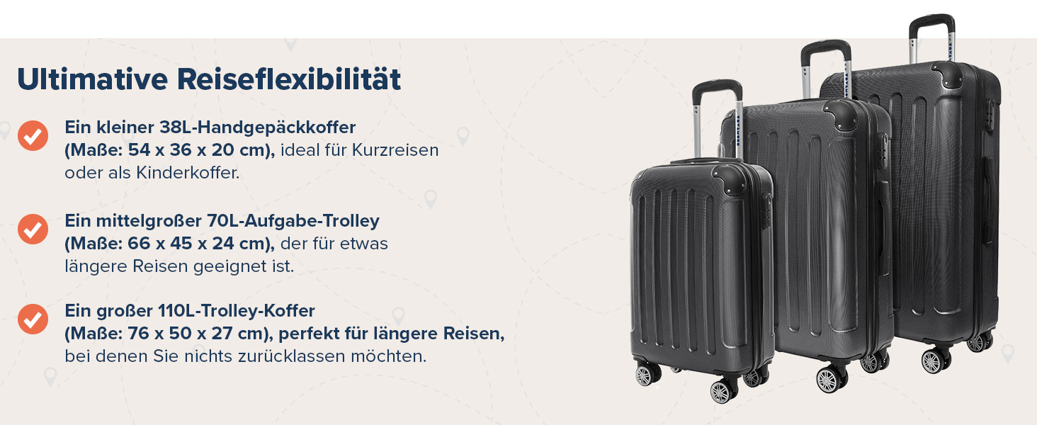 Валіза ручної поклажі TRVLMORE 54x36x20 см - жорсткий корпус, з колесами, сірий (колекція 3 шт.)